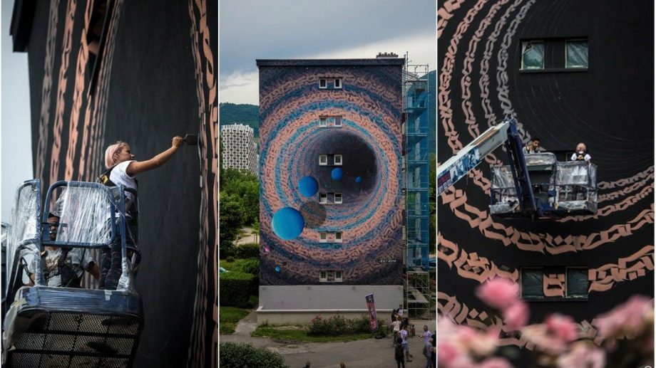 (foto) iZZY iZVNE cucerește Franța, prin culori. Artista din Moldova a pictat un mural pe o clădire de șapte etaje